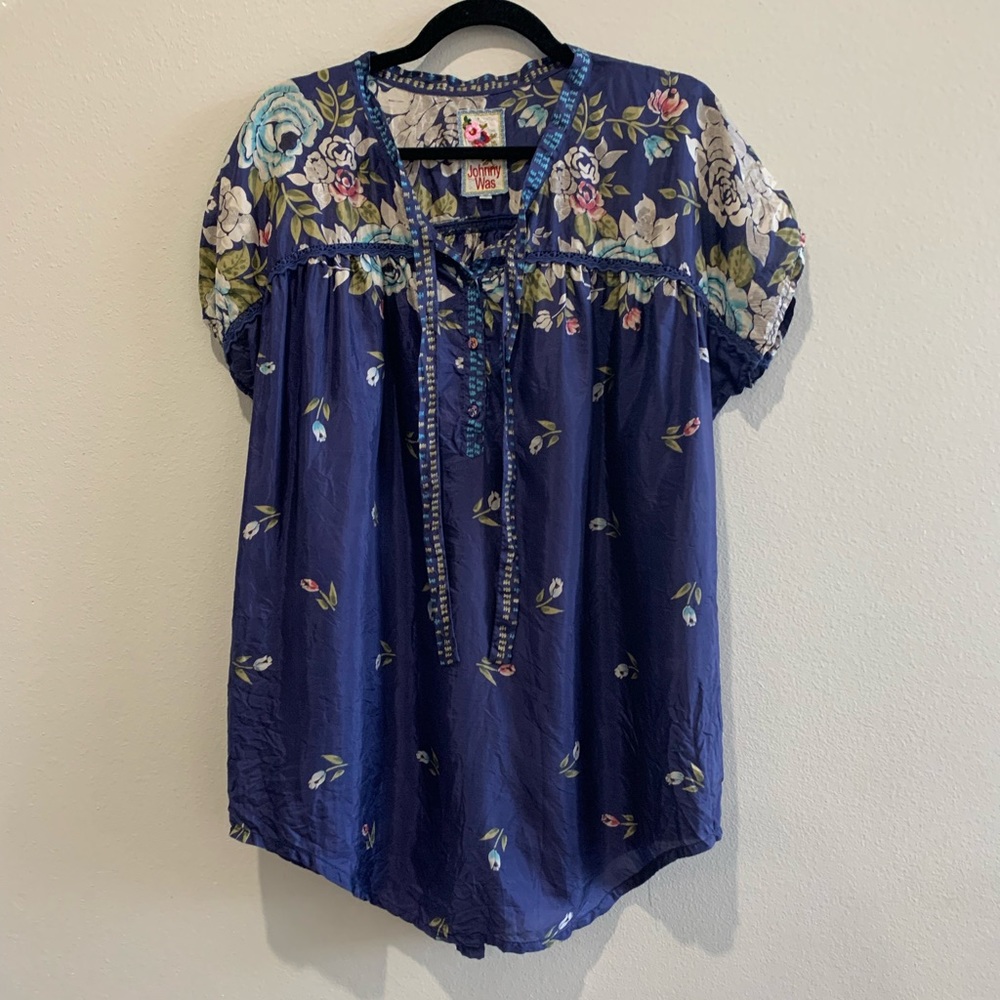 Johnny Was Silk Floral Blouse